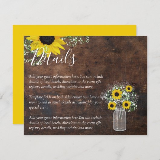 バジェット素朴ヒマワリ結婚の詳細囲い (正面/裏面)