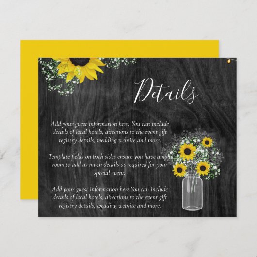 バジェット素朴ヒマワリ結婚の詳細囲い (正面/裏面)