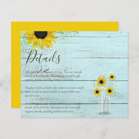 バジェット素朴ヒマワリ結婚の詳細囲い (正面/裏面)