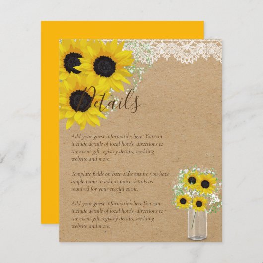 バジェット素朴ヒマワリ結婚の詳細囲い (正面/裏面)