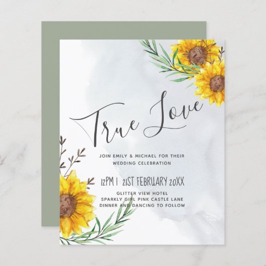 バジェット素朴ヒマワリ葉アオリーブ結婚ズ (正面/裏面)