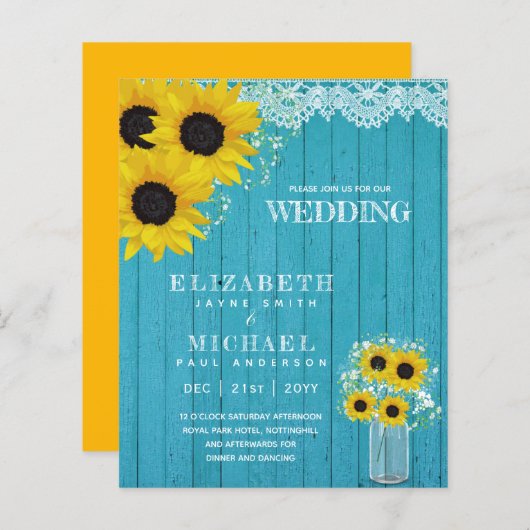 バジェット素朴ヒマワリBabysブレスウェディング招待 (正面/裏面)