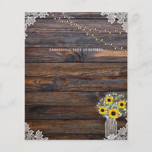 バジェット素朴ヒマワリBabysブレスウェディング招待 (裏面)