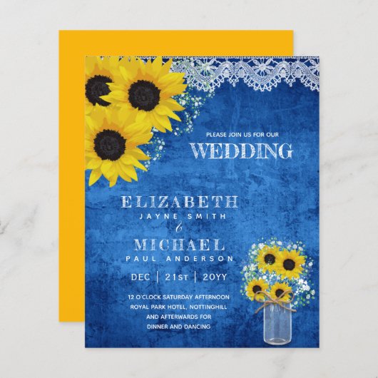 バジェット素朴ヒマワリBabysブレスウェディング招待 (正面/裏面)