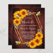 バジェット素朴ビーベイビーシャワーサンフラワー招待状 (正面/裏面)