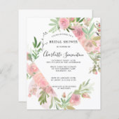 バジェット素朴ピンクフローラブライダルシャワー招待 (正面/裏面)