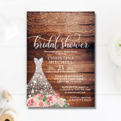 バジェット素朴ピンクフローラホワイトガウンブライダルシャワー 招待状