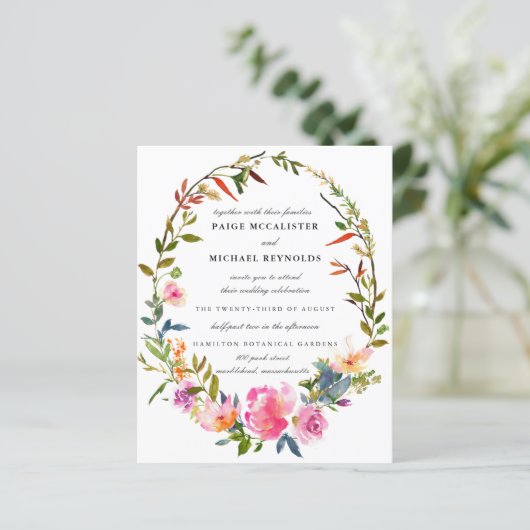 バジェット素朴ピンクフローラ結婚式招待状 (スタンド正面)