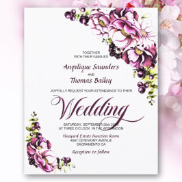 バジェット素朴ピンクフローラ結婚式招待状