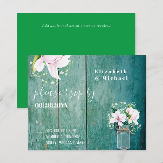 バジェット素朴ピンクマグノリアス結婚式RSVP (正面/裏面)