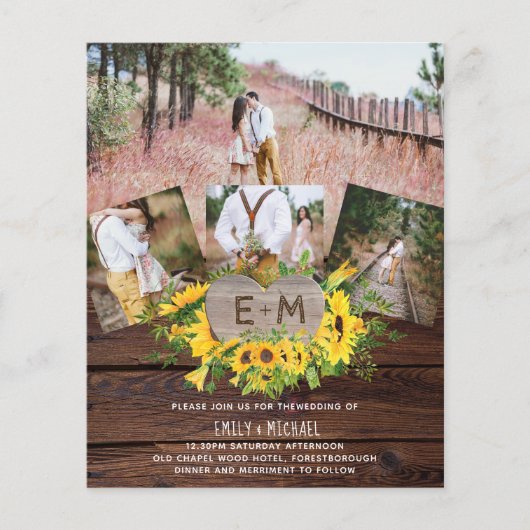 バジェット素朴フォトサンフラワー結婚式招待状 (正面)