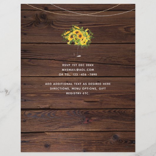 バジェット素朴フォトサンフラワー結婚式招待状 (裏面)