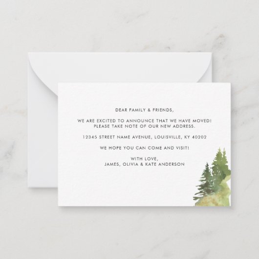 バジェット素朴フォレスト引っ越しました新しいホームムービング ノートカード (裏面)