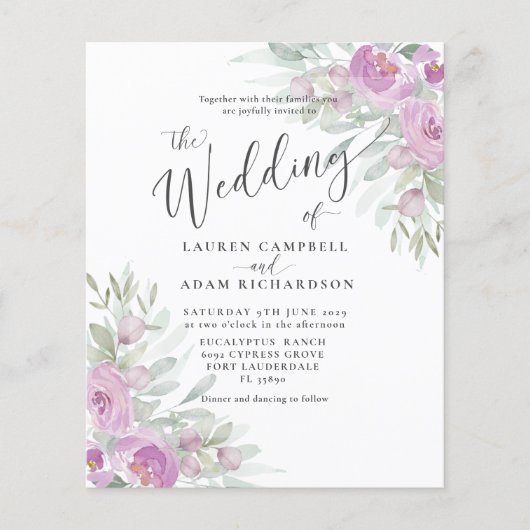 バジェット素朴フローラピンク結婚式招待状 (正面)