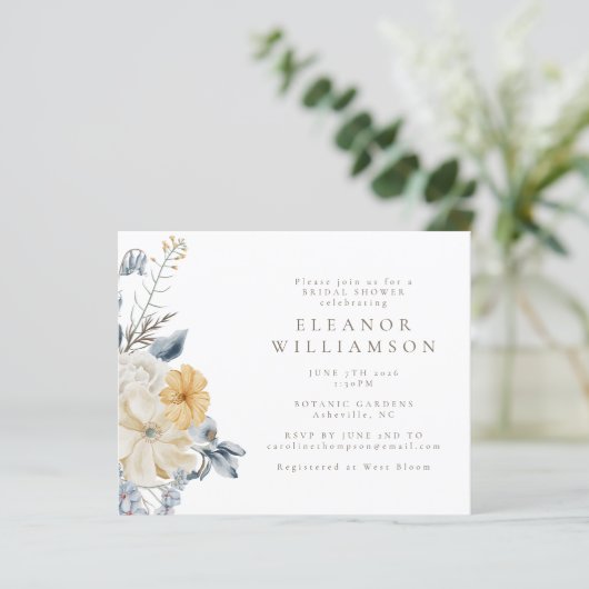 バジェット素朴ブルーイエローフローラブライダルシャワー (スタンド正面)