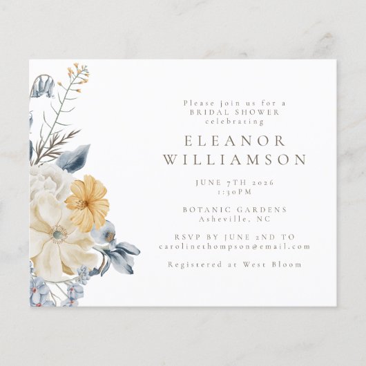 バジェット素朴ブルーイエローフローラブライダルシャワー (正面)