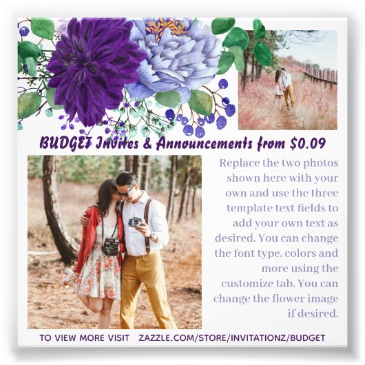 バジェット素朴ブルーフラワーフォト文字テンプレート フォトプリント            (正面)