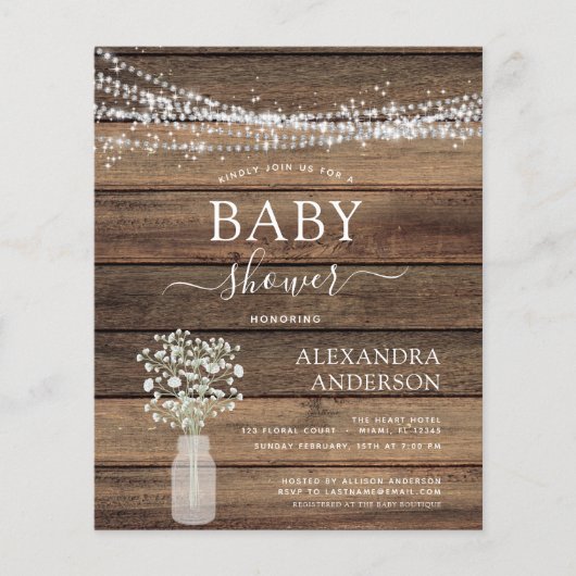 バジェット素朴ベビーシャワージャールライト招待状 チラシ (正面)