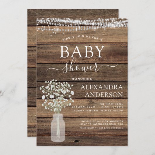 バジェット素朴ベビーシャワールライツファームハウス 招待状 (正面/裏面)