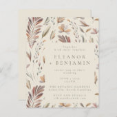 バジェット素朴ボタニカルアーストーンウェディング招待 (正面/裏面)