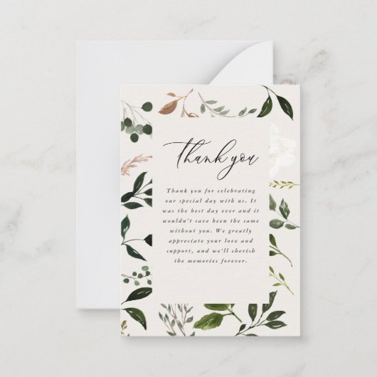 バジェット素朴ボタニカルグリーナリーサンキューシック ノートカード (裏面)