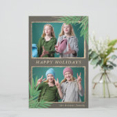 バジェット素朴ボタニカルツーフォトホリデーカード (スタンド正面)