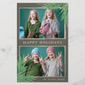 バジェット素朴ボタニカルツーフォトホリデーカード (正面)