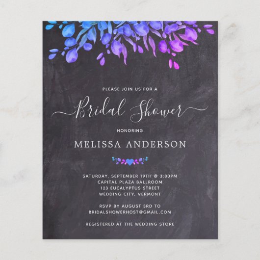 バジェット素朴ボタニカルブライダルシャワー招待 (正面)