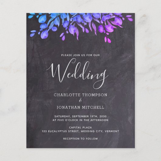 バジェット素朴ボタニカル葉結婚式招待状 (正面)