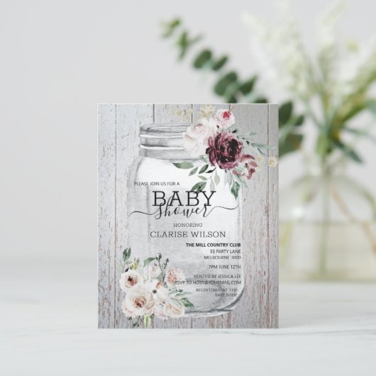 バジェット素朴メイソンジャーブベイビーシャワー招待状 (スタンド正面)