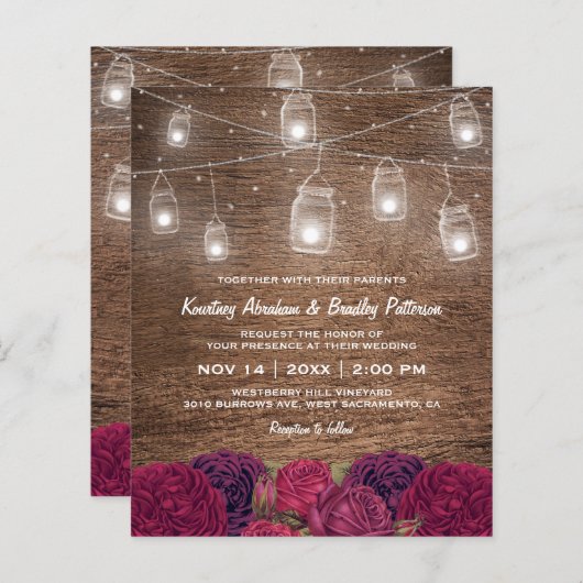 バジェット素朴メイソンジャールフローラ結婚式招待状 (正面/裏面)