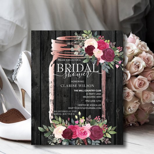 バジェット素朴メイソンジャールブライダルシャワー招待