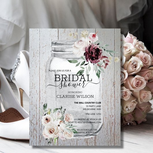 バジェット素朴メイソンジャールブライダルシャワー招待