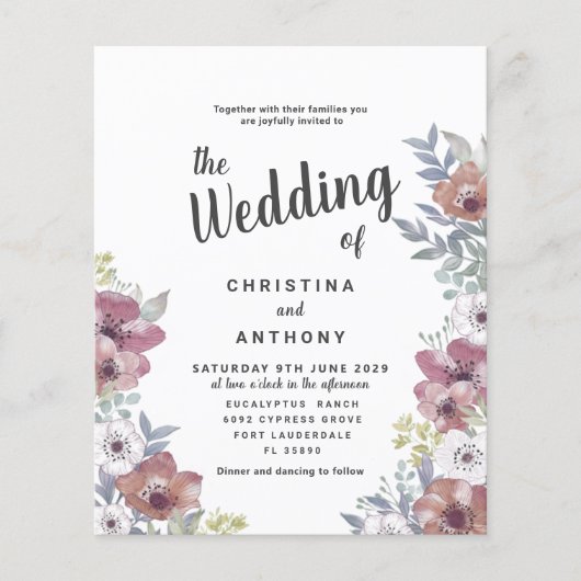 バジェット素朴ユーカリフローラ結婚式招待状 (正面)