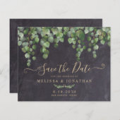 バジェット素朴ユーカリ結婚式の日付を保存 (正面/裏面)