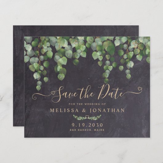 バジェット素朴ユーカリ結婚式の日付を保存 (正面/裏面)