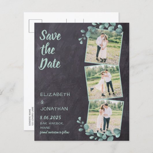 バジェット素朴ユーカリ3写真日付を保存 (正面/裏面)