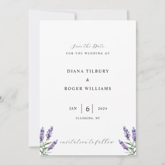 バジェット素朴ラベンダー セーブザデート (裏面)