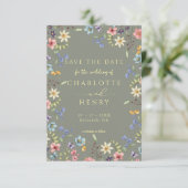 バジェット素朴ワイルドフラワーセージ結婚写真 セーブザデート (スタンド正面)