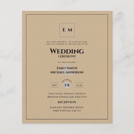 バジェット素朴ヴィンテージ結婚式 チラシ (正面)