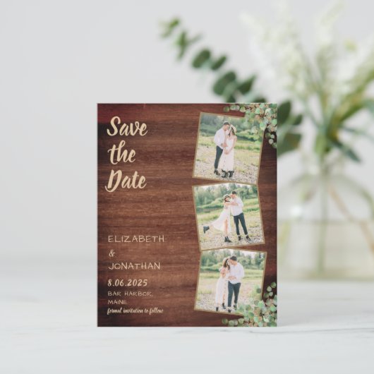 バジェット素朴写真ユーカリ木材の日付を保存 (スタンド正面)