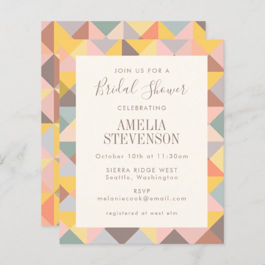 バジェット素朴幾何学的アートブライダルシャワー招待状 (正面/裏面)