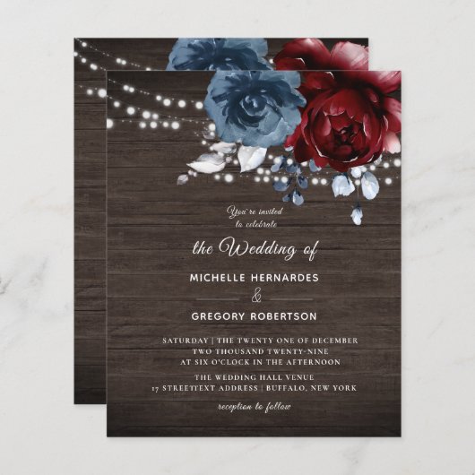 バジェット素朴木製フローラ結婚式招待状 (正面/裏面)