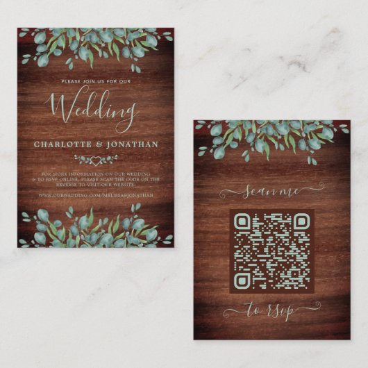 バジェット素朴QRコードボタニカル結婚式招待状 ノートカード (正面/裏面)