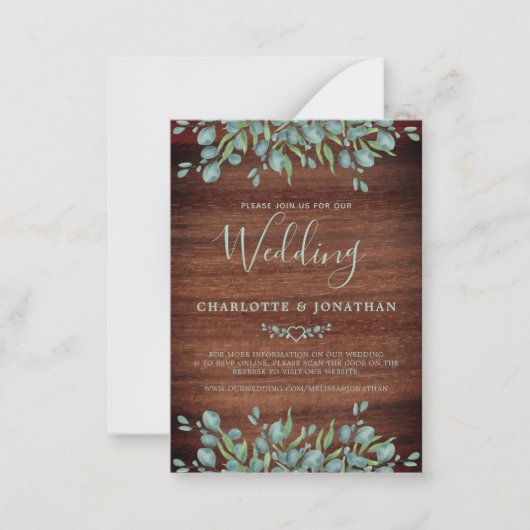 バジェット素朴QRコードボタニカル結婚式招待状 ノートカード (正面)