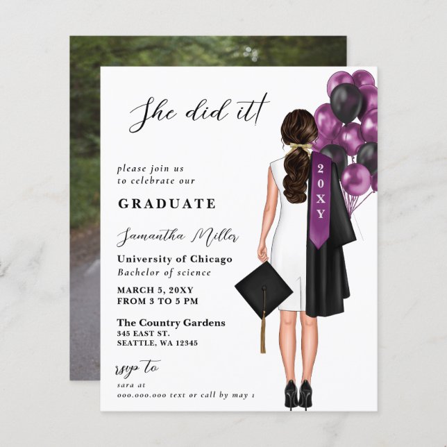 バジェット紫シンプルの写真彼女はそれを卒業した (正面/裏面)