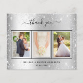 バジェット結婚のシルバーグリッター写真サンキューカード (正面)