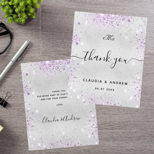 バジェット結婚のシルバーパープルグリッター感謝していユー