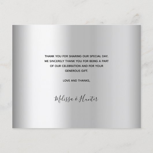 バジェット結婚のシルバーフォトスクリプトサンキューカード (裏面)