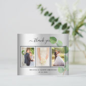 バジェット結婚のシルバーフォトスクリプトサンキューカード (スタンド正面)